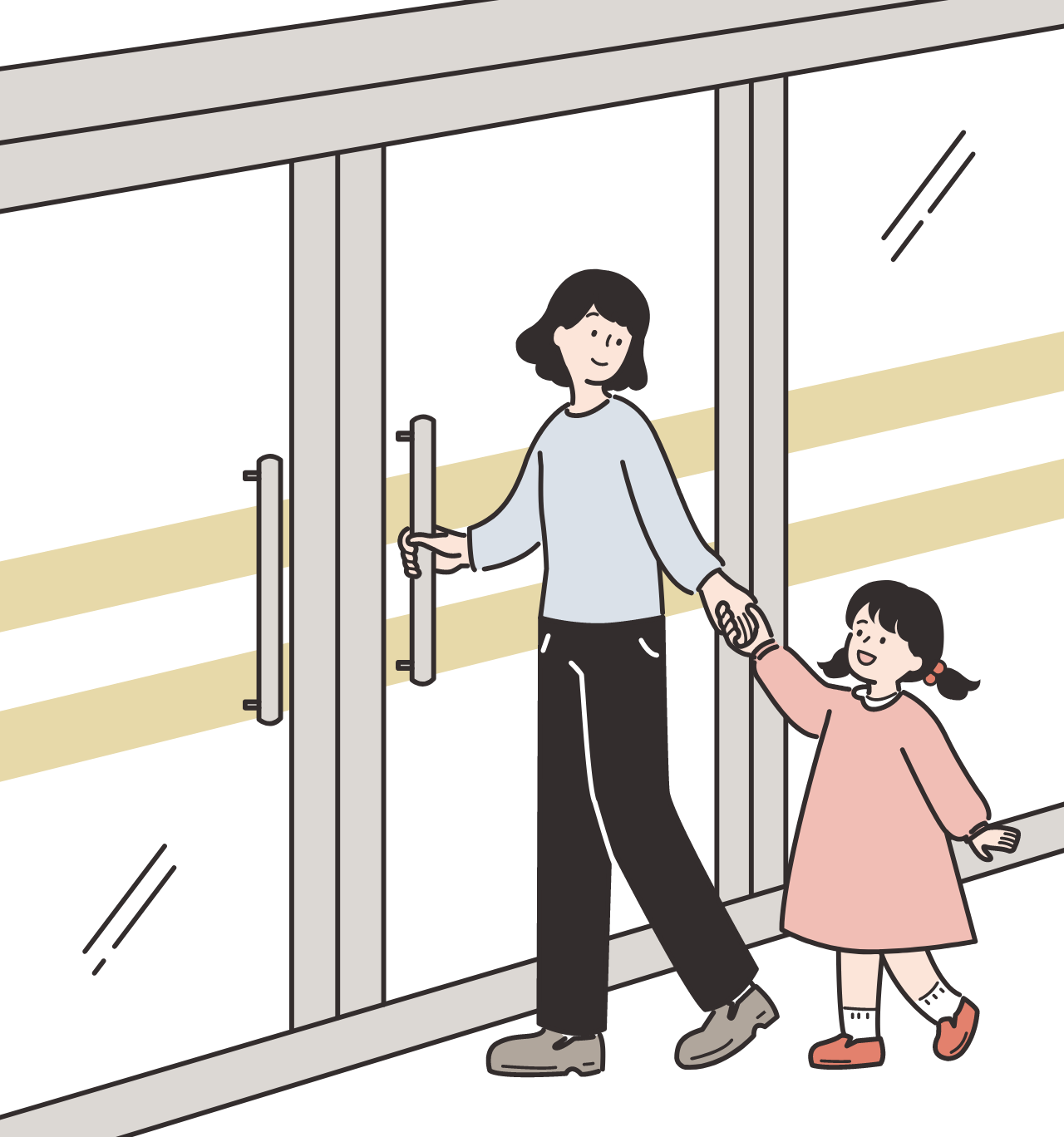 ドアハンドルを安心して利用する親子のイメージ